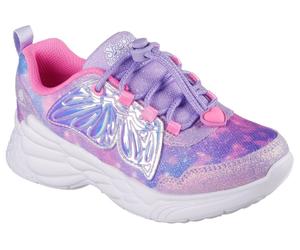 Slip-On Sneaker SKECHERS "DREAM RACER", Mädchen, Gr. 32, lila (violett), Lederimitat, Glitzer, Schuhe Slip-On Sneaker, Blink,-Klettschuh mit Herz-Applikation, Größenschablone zum Download (85074728-32