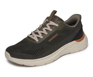 Slip-On Sneaker SKECHERS "GARNER", Herren, Gr. 41, olivgrün, Textil, Schuhe, Slipper, Schnürschuh mit Relaxed Fit (47384264-41) olivgrün