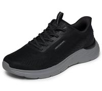 Slip-On Sneaker SKECHERS "GARNER", Herren, Gr. 48,5, schwarz, Textil, Schuhe, Slipper, Schnürschuh mit Relaxed Fit (52729840-48,5) schwarz