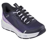 Slip-On Sneaker SKECHERS "GLIDE-STEP", Mädchen, Gr. 40, schwarz (schwarz, lila), Lederimitat, kontrastfarbene Details, Schuhe Slip-On Sneaker, Trainingsschuh mit Slip-ins, Größenschablone zum Download