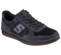 Slip-On Sneaker SKECHERS "NEW WAVE CUP-CALVEN", Herren, Gr. 45, schwarz (schwarz, grau), Lederimitat, Textil, Veloursleder, Schuhe Slip-On Sneaker, Retro Sneaker, Schnürschuh mit Gummizug (20624026-45