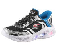 Slip-On Sneaker SKECHERS "SKECHERS METEOR-LIGHTS", Mädchen, Gr. 31, bunt (schwarz, silberfarben, blau), Lederimitat, Textil, kontrastfarbene Details, Schuhe, Schlupfschuh mit cooler Blinkfunktion, Grö