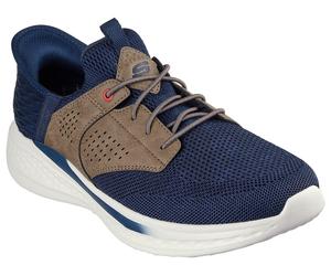Slip-On Sneaker SKECHERS "SLADE-CASTER", Herren, Gr. 48,5, navy, braun, Lederimitat, Textil, meliert, Schuhe, Slipper, Sneaker mit Gummizug und Slip-ins (16387646-48,5) navy, braun