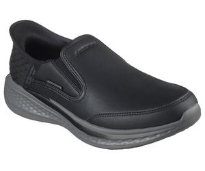 Slip-On Sneaker SKECHERS "SLADE-", Herren, Gr. 41, schwarz, Leder, Textil, Schuhe, Slipper, Freizeitschuh, Halbschuh mit Goga Mat Funktion (18781502-41) schwarz