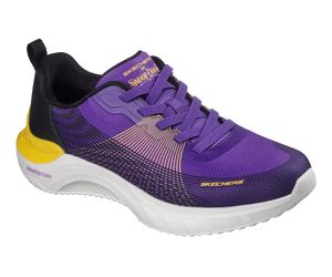 Slip-On Sneaker SKECHERS "SNOOP ACE-CYBER WALKER", Herren, Gr. 43, lila (lila, gelb), Lederimitat, Textil, kontrastfarbene Details, Schuhe, Schnürschuh, Sportschuh, Snoop Sneaker zum Schlupfen (599512