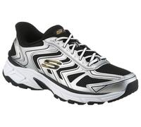 Slip-On Sneaker SKECHERS "STAMINA SPORT", Herren, Gr. 45, silber (silberfarben, schwarz), Leder, Synthetik, Textil, kontrastfarbene Details, Schuhe Slip-On Sneaker, Retro Sneaker, Schnürschuh mit Slip