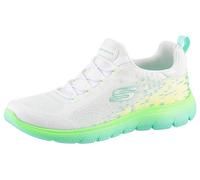 Slip-On Sneaker SKECHERS "SUMMITS", Damen, Gr. 40, weiß (weiß, neongrün, gelb), Mesh, Textil, kontrastfarbene Details, Schuhe Sneaker, Trainingsschuh, Sneaker, Slipper, Halbschuh mit Bungee-Verschluss