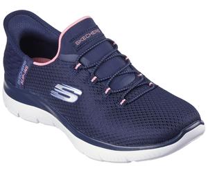 Slip-On Sneaker SKECHERS "SUMMITS-DIAMOND DREAM", Damen, Gr. 35, blau (navy, pink), Textil, Schuhe, Schlupfschuh, Freizeitschuh mit praktischer Slip-Ins Funktion (42472268-35) navy, pink