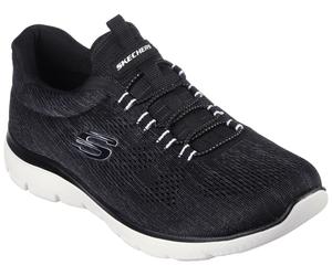Slip-On Sneaker SKECHERS "SUMMITS-FUN FLARE", Damen, Gr. 40, schwarz-weiß (schwarz, weiß), Synthetik, Textil, meliert, Schuhe, Trainingsschuh in veganer Verarbeitung (22107567-40) schwarz, weiß