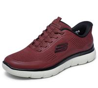 Slip-On Sneaker SKECHERS "SUMMITS-LEYTER", Herren, Gr. 42, rot (weinrot), Lederimitat, Textil, Schuhe, Schlupfschuh, Freizeitsneaker mit Memory Foam, Slip-Ins-Funktion (45747568-42) weinrot