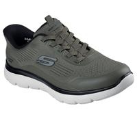 Slip-On Sneaker SKECHERS "SUMMITS-LEYTER", Herren, Gr. 48,5, grün (oliv, schwarz), Synthetik, Textil, Schuhe, Slipper, Schnürschuh mit Handsfree Slip-Ins Funktion (76673734-48,5) oliv, schwarz