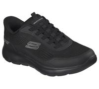 Slip-On Sneaker SKECHERS "SUMMITS-LEYTER", Herren, Gr. 48,5, Polyester, schwarz (schwarz, schwarz), Synthetik, Textil, unifarben, Schuhe, Slipper, Schnürschuh mit Handsfree Slip-Ins Funktion (39384268