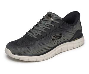 Slip-On Sneaker SKECHERS "TRACK", Herren, Gr. 43, oliv, schwarz, Lederimitat, Textil, Schuhe, Schlupfschuh, Freizeitschuh, Sportschuh mit Memory Foam (40653254-43) oliv, schwarz