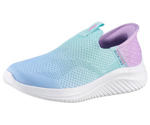 Slip-On Sneaker SKECHERS "ULTRA FLEX 3.0", Mädchen, Gr. 33, bunt (hellblau, lavendel), Textil, kontrastfarbene Details, Schuhe Slip-On Sneaker, Sneaker mit Slip-In Funktion, Größenschablone zum Downlo