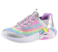 Slip-On Sneaker SKECHERS "UNICORN DREAMS LIGHTS", Mädchen, Gr. 29, silber (silberfarben, pink, gelb), Synthetik, Textil, Glitzer, animal-print, kontrastfarbene Details, Schuhe Slip-On Sneaker, Glitzer