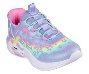Slip-On Sneaker SKECHERS "UNICORN DREAMS LIGHTS", Mädchen, Gr. 33, bunt (lavendel, multi), Synthetik, Textil, Glitzer, kontrastfarbene Details, Schuhe, Glitzer,-Blinkschuh zum Schlupfen, Größenschablo