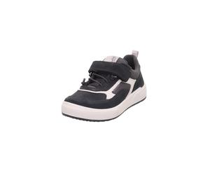 Slip-On Sneaker SUPERFIT "MAVERICK WMS: weit", Mädchen, Gr. 35, schwarz-weiß (dunkelgrau, weiß), Nappaleder, Polyester, Veloursleder, unifarben mit Farbeinsatz, Schuhe, Klettschuh, mit herausnehmbarer