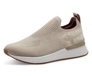 Slip-On Sneaker TAMARIS, Damen, Gr. 37, beige (creme metallic), Textil, Schuhe, Keilsneaker, Slipper, Freizeitschuh, Halbschuh mit T-Logoschriftzug (88042306-37) creme metallic