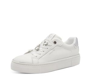 Slip-On Sneaker TAMARIS, Damen, Gr. 37, weiß, silberfarben, Lederimitat, unifarben mit Farbeinsatz, Schuhe, Freizeitschuh, Halbschuh, Slipper in veganer Verarbeitung (39448626-37) weiß, silberfarben