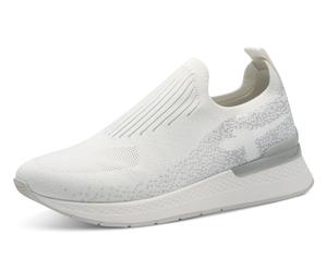 Slip-On Sneaker TAMARIS, Damen, Gr. 40, silber (weiß, silberfarben), Textil, Schuhe, Keilsneaker, Slipper, Freizeitschuh, Halbschuh mit T-Logoschriftzug (36676251-40) weiß, silberfarben
