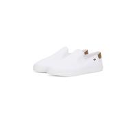 Slip-On Sneaker TOMMY HILFIGER "VULC CANVAS SLIP-ON SNEAKER", Damen, Gr. 41, gold (weiß, goldfarben), Baumwolle, unifarben mit Farbeinsatz, Schuhe, Plateau, Freizeitschuh, Halbschuh mit Kontrastbesatz