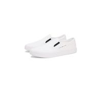 Slip-On Sneaker TOMMY HILFIGER "VULC CORE SLIP ON", Herren, Gr. 43, weiß, Baumwolle, unifarben mit Farbeinsatz, Schuhe, Freizeitschuh, Halbschuh, Slipper mit seitlichem Logoschriftzug (11362015-43) we
