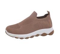 Slip on Sneakers Damen Atmungsaktiv Mesh Sommer Slip in Barfuss Schuhe Breite Füße Orthopädische Plateau Sommerschuhe Damen Leichte Elegant Turnschuhe Bequem Freizeitschuhe (Brown, 40)