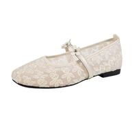 Slip on Sneakers Damen Bestickt Sommer Slip in Barfuss Schuhe Breite Füße Atmungsaktiv Orthopädische Sommerschuhe Damen mit Riemen Elegant Ballerinas Bequem Freizeitschuhe (Beige, 37)