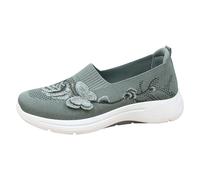 Slip on Sneakers Damen Besticktem Mesh Sommer Slip in Barfuss Schuhe Breite Füße Orthopädische Sommerschuhe Damen Elegant Leichte Turnschuhe Atmungsaktiv Bequem Freizeitschuhe (Green, 40)