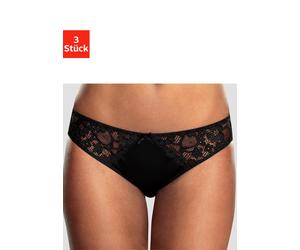 Slip PETITE FLEUR, Damen, Gr. 44/46, 3 Stk., weiß (2xweiß, 1xschwarz), Microtouch, Obermaterial: 86% Polyester, 14% Elasthan, körpernah, Unterhosen Slip, mit leicht transparenter Jacquardspitze an den