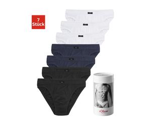 Slip S.OLIVER "Herren Unterhose", Herren, Gr. 3XL, 7 Stk., blau (schwarz, navy, weiß), Jersey, Obermaterial: 100% Baumwolle, unifarben, körpernah, Unterhosen Slip, Wochenration in einer Dose (56507428