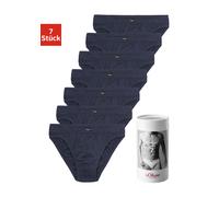 Slip S.OLIVER "Herren Unterhose", Herren, Gr. L, 7 Stk., blau (navy), Jersey, Obermaterial: 100% Baumwolle, unifarben, körpernah, Unterhosen Slip, Wochenration in einer Dose (85489443-L) navy