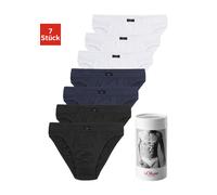 Slip S.OLIVER "Herren Unterhose", Herren, Gr. L, 7 Stk., blau (schwarz, navy, weiß), Jersey, Obermaterial: 100% Baumwolle, unifarben, körpernah, Unterhosen Slip, Wochenration in einer Dose (56507428-L