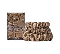 Slip Silk Back to Basics 100% Maulbeerseide Haargummi Set - Schonende Zopfgummis gegen Haarbruch, 2 Scrunchies Mittel, 1x groß - Braun
