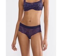 Panty TRIUMPH "Body Make-Up Illusion Lace", Damen, Gr. 44, blau (prussian blau), Microtouch, Obermaterial: 80% Polyamid, 20% Polyester, körpernah, Unterhosen Panty, florale Stretch-Spitze, glatter Bun