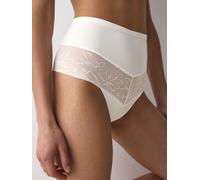 Slip TRIUMPH "Comfort Contour Highwaist String", Damen, Gr. L, weiß (silk weiß), Microtouch, Obermaterial: 58% Polyamid, 42% Elasthan, Unterhosen Slip, flache formende Spitze (16892017-L) silk weiß