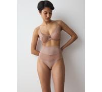 Slip TRIUMPH "Comfort Contour Highwaist String", Damen, Gr. S, beige (chocolate mousse), Microtouch, Obermaterial: 58% Polyamid, 42% Elasthan, Unterhosen Slip, flache formende Spitze (68326914-S) choc