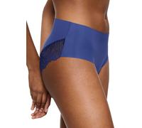Slip TRIUMPH "Pretty Micro Maxi", Damen, Gr. XL, blau (vintage denim), Microfaser, Obermaterial: 61% Polyamid, 39% Elasthan, unifarben, körpernah, Unterhosen Slip, nahtlos, feminine Spitze, Microfaser