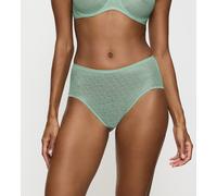 Slip TRIUMPH "Signature Sheer Maxi EX", Damen, Gr. 40, grün (misty turquoise), Spitze, Obermaterial: 51% Polyamid, 49% Elasthan, figurbetont, Unterhosen Slip, Monogramm-Tüll, Spitze, figurbetont (2668