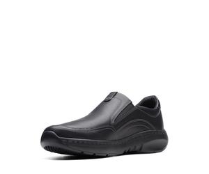 Slipper CLARKS "ClarksPro Step", Herren, Gr. 44, schwarz (schwarz leather), Leder, Schuhe Slipper, Slip-On Sneaker, Schlupfschuh, Komfortschuh mit Gummizug (15823260-44)