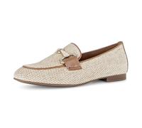 Slipper GABOR, Damen, Gr. 41, natur, nougat, Leder, Textil, Schuhe Slipper, Blockabsatz, Businessschuh, Ballerina mit goldfarbenem Schmuckelement (26029758-41) natur, nougat