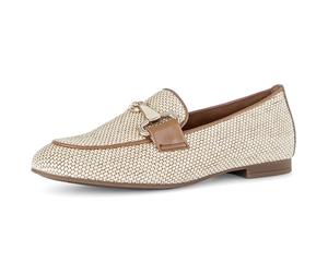 Slipper GABOR, Damen, Gr. 41, natur, nougat, Leder, Textil, Schuhe Slipper, Blockabsatz, Businessschuh, Ballerina mit goldfarbenem Schmuckelement (26029758-41) natur, nougat