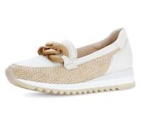 Slipper GABOR, Damen, Gr. 44, weiß (weiß, natur), Bast, Nappaleder, Flechtoptik, Schuhe Slipper, Keilabsatz, Ballerina, Frühlingsschuh mit bezogener Zierkette (67147629-44) weiß, natur