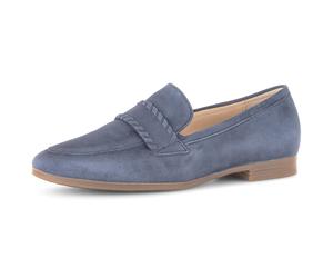 Slipper GABOR "FLORENZ", Damen, Gr. 40, blau, Veloursleder, Schuhe Slipper, Blockabsatz, Schlupfschuh, Businessschuh mit Zierriegel, G-Weite (60734116-40) blau