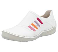 Slipper RIEKER, Damen, Gr. 38, weiß, Lederimitat, kontrastfarbene Details, Schuhe Slipper, Slip-on Sneaker, Schlupfschuh, Halbschuh mit weicher Innnensohle (85940409-38) weiß