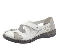 Slipper RIEKER, Damen, Gr. 40, grau (weiß, grau), Leder, Schuhe Slipper, Spangenschuh, Schlupfschuh, Komfortschuh mit Klettverschluss, Topseller (858363-40)