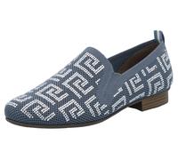 Slipper RIEKER, Damen, Gr. 42, blau (blau, weiß), Textil, Schuhe Slipper, Halbschuh, Schlupfschuh, Blockabsatz, Loafer mit Stretcheinsätzen (68392830-42) blau, weiß