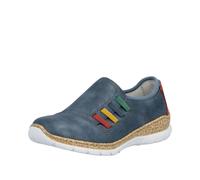 Rieker Slipper N4264 Lederimitat mit bunten Stretcheinsätzen Blau Gr. 42