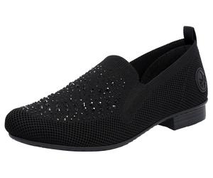Slipper RIEKER, Damen, Gr. 42, schwarz, Textil, Schuhe Slipper, Loafer, Business Schuh mit Strass-Steinchen verziert (40559252-42) schwarz