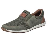 Slipper RIEKER, Herren, Gr. 40, grün (khaki, cognac), Lederimitat, Textil, Schuhe Slipper, Sommerschuh, Schlupfschuh, Freizeitschuh mit kontrastfarbenen Besätzen (52531226-40) khaki, cognac